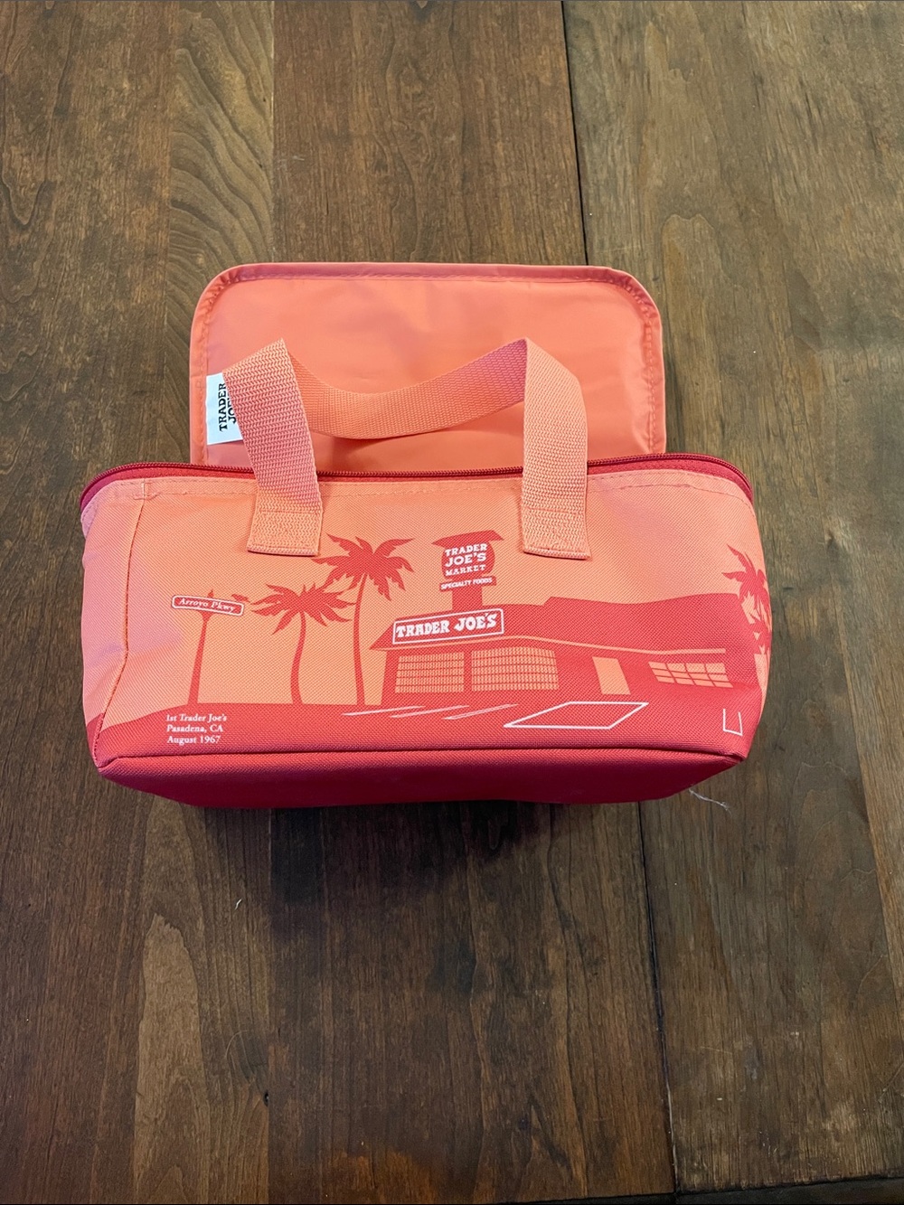 Trader Joe’s mini lunch Tote in Coral-Pink